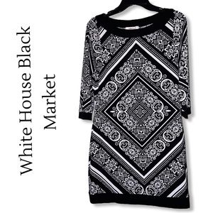 White House Black Market Black & White Patterned 3/4 Sleeve Dress